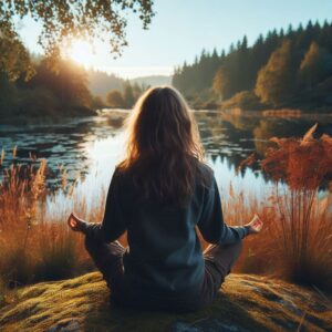 : Person practicing meditation in nature to enhance mental wellness and reduce stress