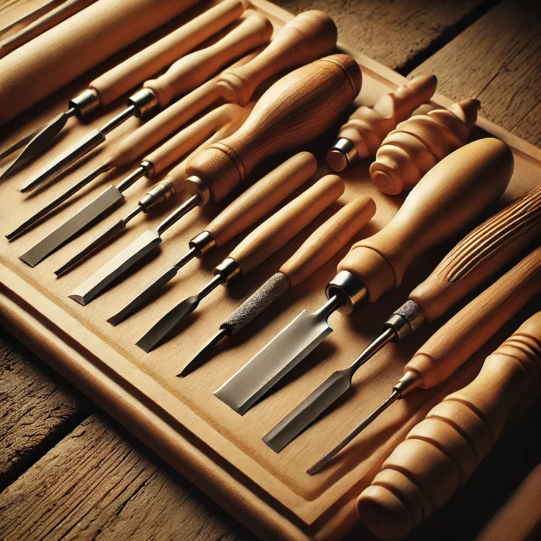 Wood carving tools like chisels and knives for beginners