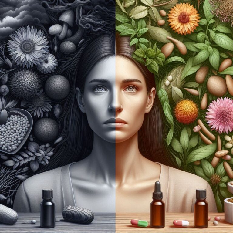 Before and after visual showing the transformative effects of cortisol-balancing herbs and anxiety support nutrients