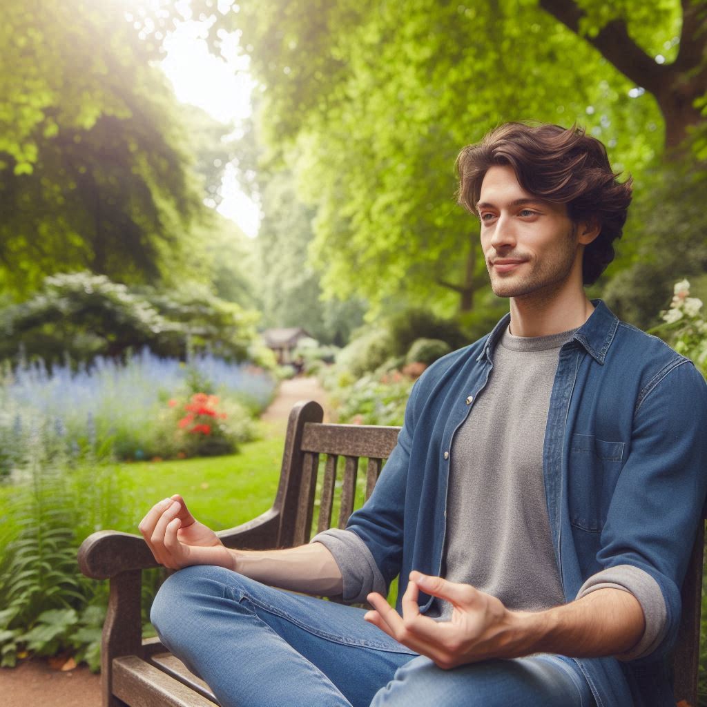 Person experiencing peaceful moment outdoors after using meditation app