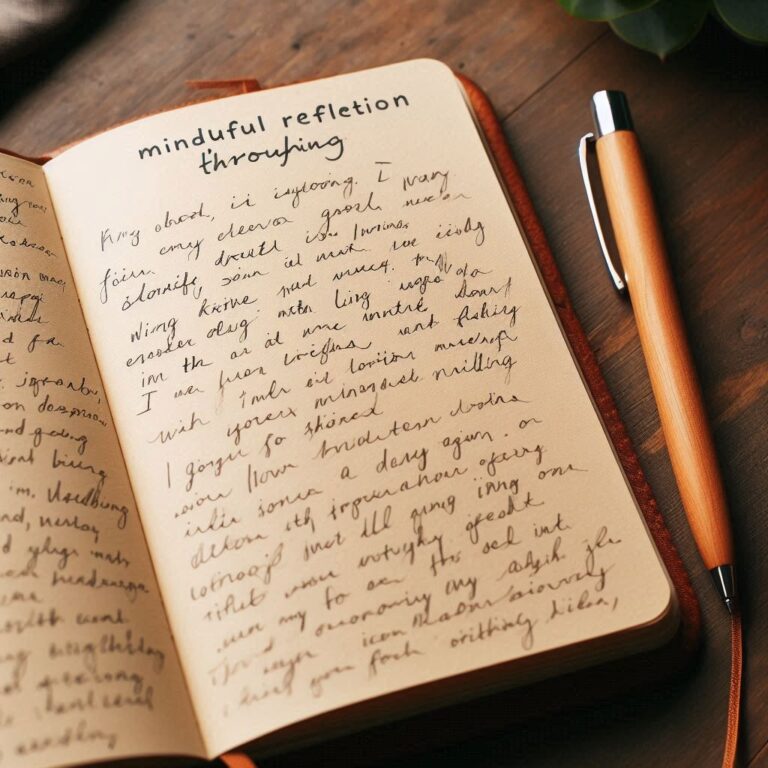 Close-up of journal with handwritten reflections for mindfulness