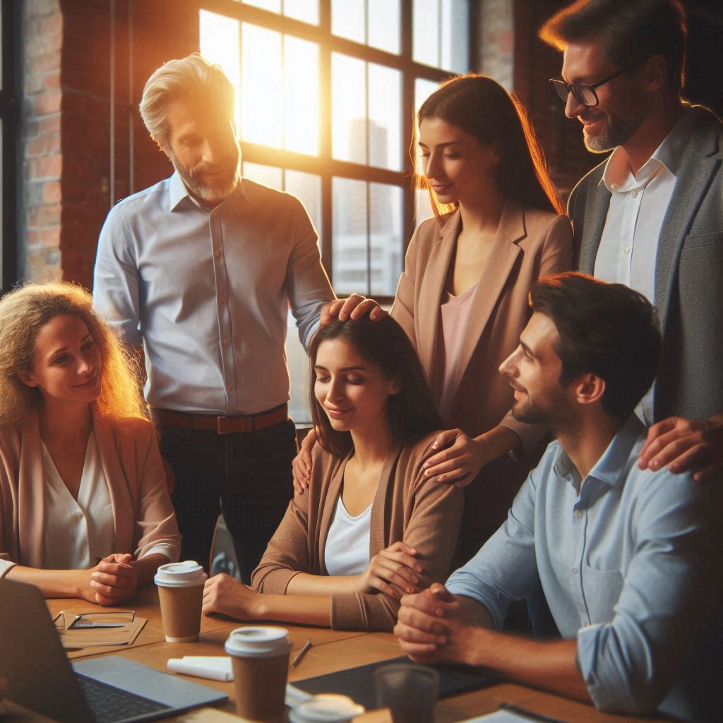 Professionals demonstrating emotional intelligence in workplace collaboration