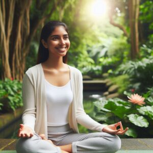 Person meditating peacefully outdoors for anger management