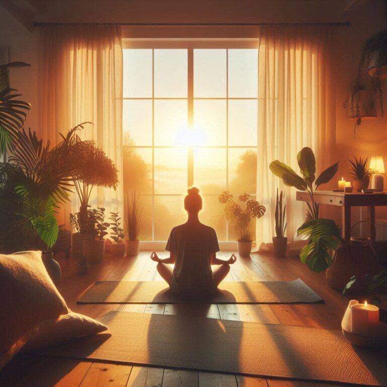 Mindful morning meditation routine at sunrise for wellness