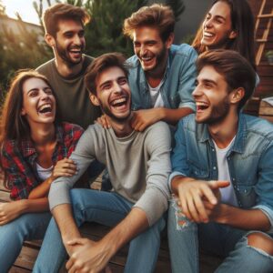 Friends laughing and connecting outdoors to combat loneliness