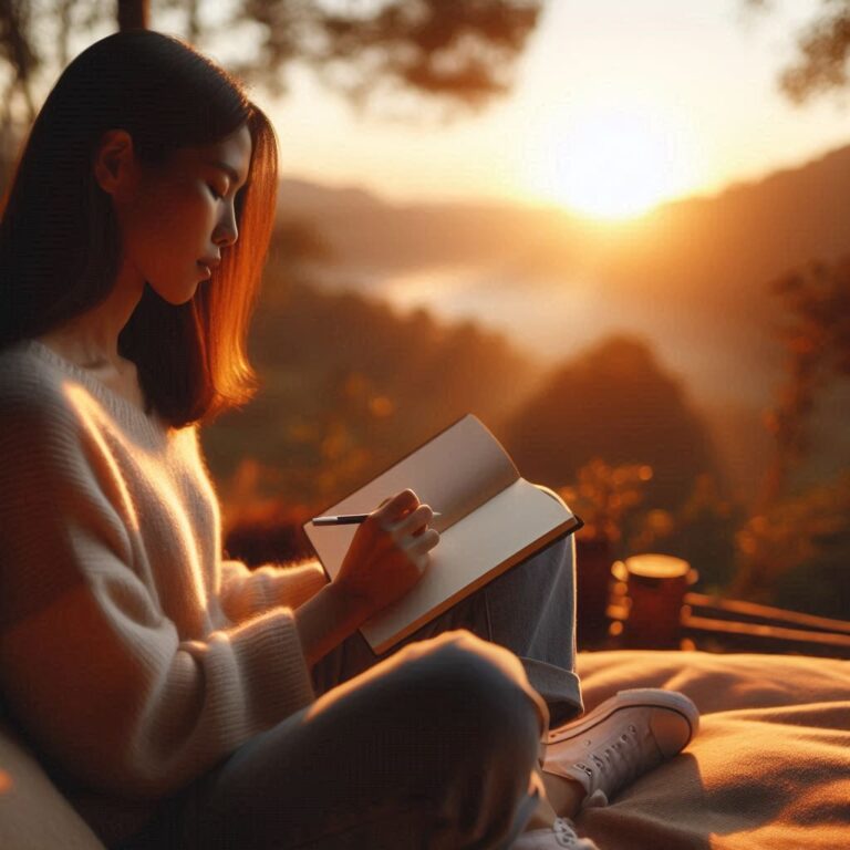 Person practicing morning gratitude journaling for emotional balance