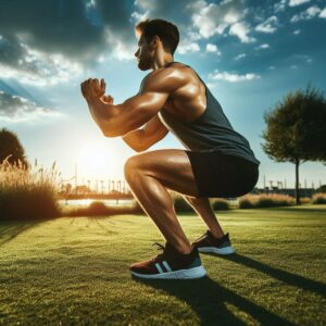 Person doing squats outdoors with bodyweight exercises to build leg and glute strength
