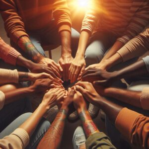 Diverse group in a support circle for trauma recovery