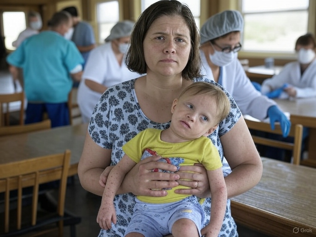 A young child receiving the MMR vaccine from a doctor to prevent measles outbreaks