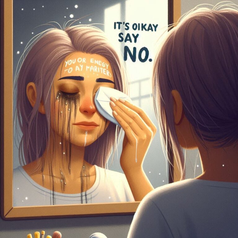 Woman reclaiming self-worth by wiping away stress in a mirror