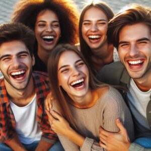 Friends laughing together to relieve emotional stress