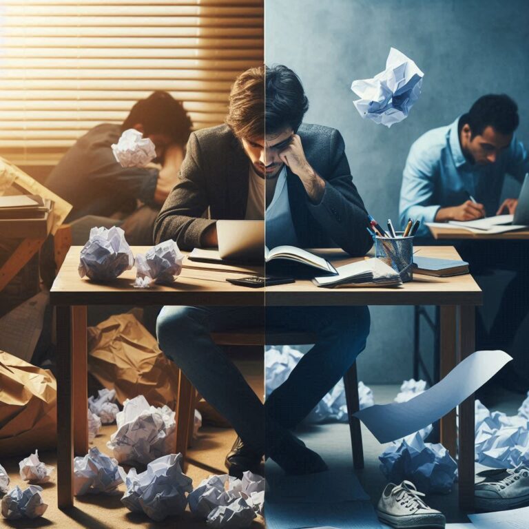 Journaling transforms stress into calm - before and after desk comparison